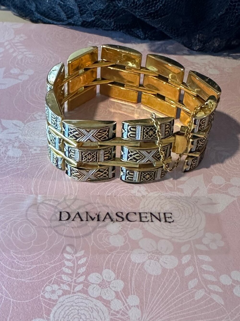 VINTAGE Damascene Bracelet Panel Renascence Design Spanish Art 18k gold foil